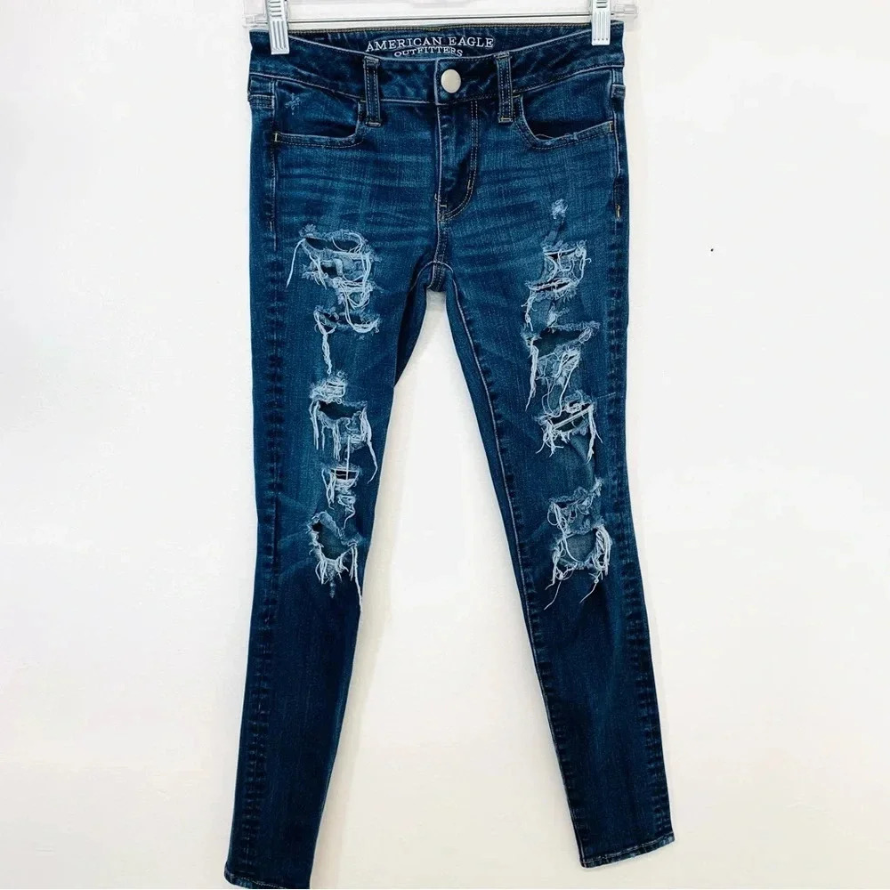 American Eagle Jeans Woman 0  Jeggings 360 Super Stretch Distress Ripped Pockets
